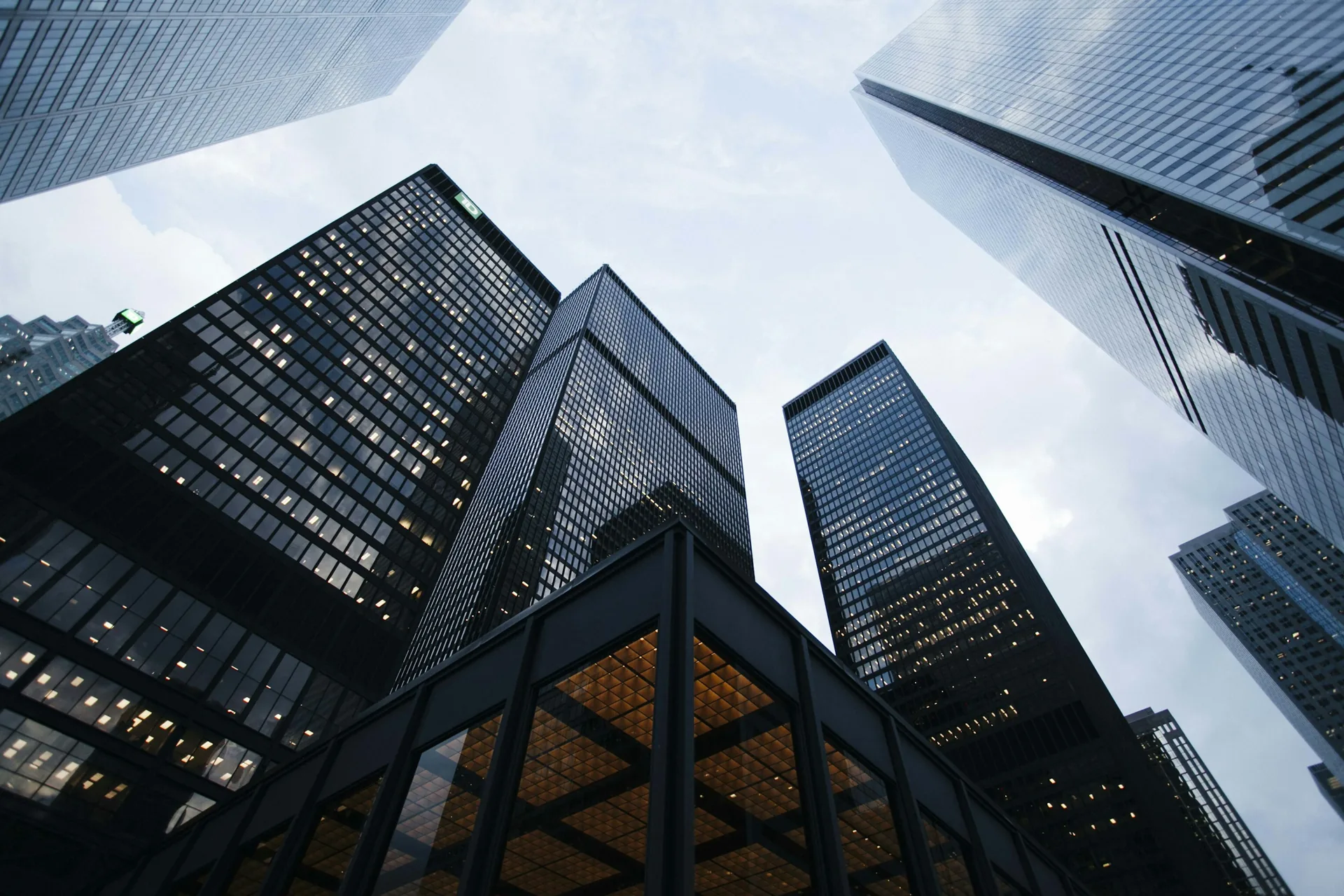 Glass towers reaching into the sky